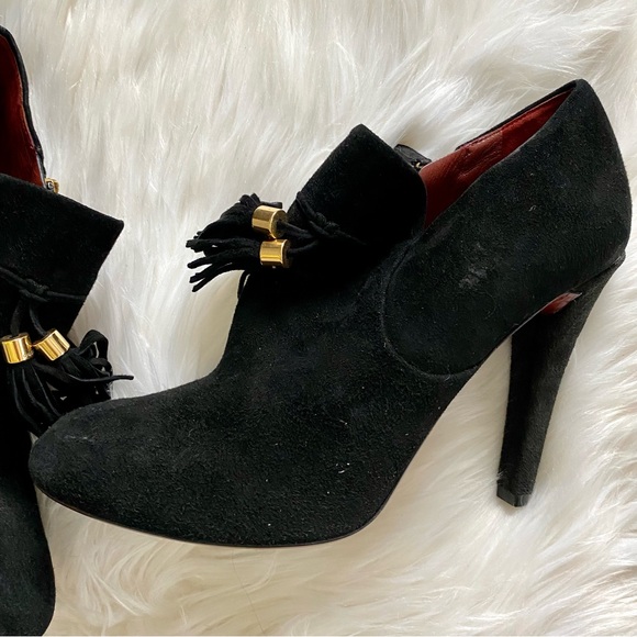 ‼️DROP‼️ GUCCI Black Booties Suede tassel fringe & Gold embellished zipper boots - Picture 4 of 15